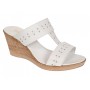 Papuci dama albi din piele naturala cu platforma wedge perforata PAP46A